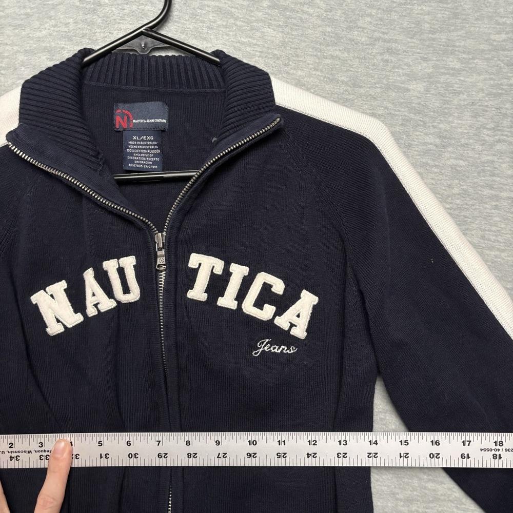 Vintage Nautica Jeans Navy Embroidered Spellout Knit Zip Up Track Men Medium - Picture 3 of 8
